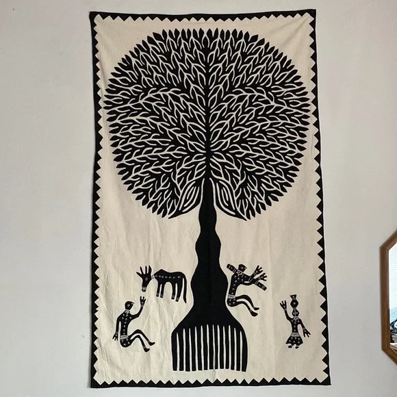 Tree of Life Appliqué Wall Hanging - Black / Ecru Large Textile Embroidered Art - Picture 8 of 8